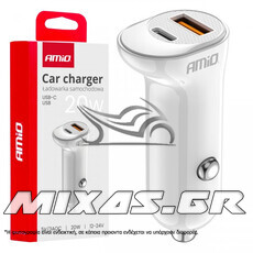 ΦΟΡΤΙΣΤΗΣ ΑΝΑΠΤΗΡΑ 12/24V ΜΕ 2 ΘΥΡΕΣ USB-C+USB 20W 5V/3AQC ΤΑΧΕΙΑΣ ΦΟΡΤΙΣΗΣ AMIO