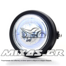 ΦΑΝΑΡΙ ΕΜΠΡΟΣ ΣΤΡΟΓΓΥΛΟ UNIVERSAL ANGEL EYES RETRO STYLE 6.5inch 12v LED ΜΑΥΡΟ MS-PARTS