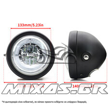 ΦΑΝΑΡΙ ΕΜΠΡΟΣ ΣΤΡΟΓΓΥΛΟ UNIVERSAL ANGEL EYES RETRO STYLE 6.5inch 12v LED ΜΑΥΡΟ MS-PARTS