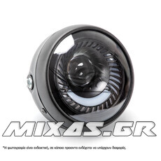 ΦΑΝΑΡΙ ΕΜΠΡΟΣ ΣΤΡΟΓΓΥΛΟ + ΒΑΣΕΙΣ UNIVERSAL ANGEL EYES RETRO STYLE 5.75inch 12v LED ΜΑΥΡΟ MS-PARTS