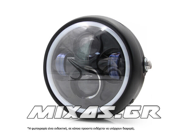 ΦΑΝΑΡΙ ΕΜΠΡΟΣ ΣΤΡΟΓΓΥΛΟ UNIVERSAL ANGEL EYES RETRO STYLE 5.75inch 12v LED ΜΑΥΡΟ MS-PARTS