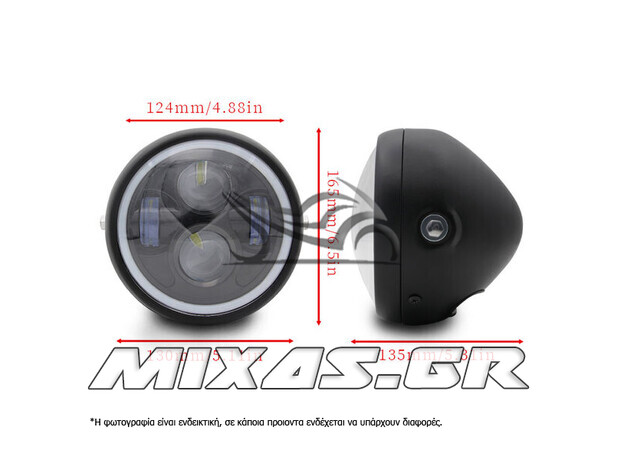 ΦΑΝΑΡΙ ΕΜΠΡΟΣ ΣΤΡΟΓΓΥΛΟ UNIVERSAL ANGEL EYES RETRO STYLE 5.75inch 12v LED ΜΑΥΡΟ MS-PARTS