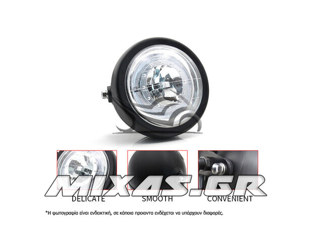 ΦΑΝΑΡΙ ΕΜΠΡΟΣ ΣΤΡΟΓΓΥΛΟ UNIVERSAL ANGEL EYES RETRO STYLE 6.5inch 12v LED ΜΑΥΡΟ MS-PARTS