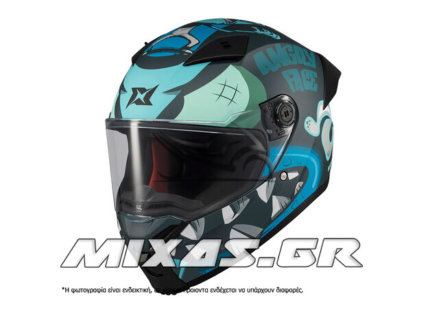 ΚΡΑΝΟΣ AXXIS ΚΛΕΙΣΤΟ (FULLFACE) FENIX ECE 22.6 ANGRY FACE C7 ΜΑΥΡΟ/ΜΠΛΕ ΜΑΤ