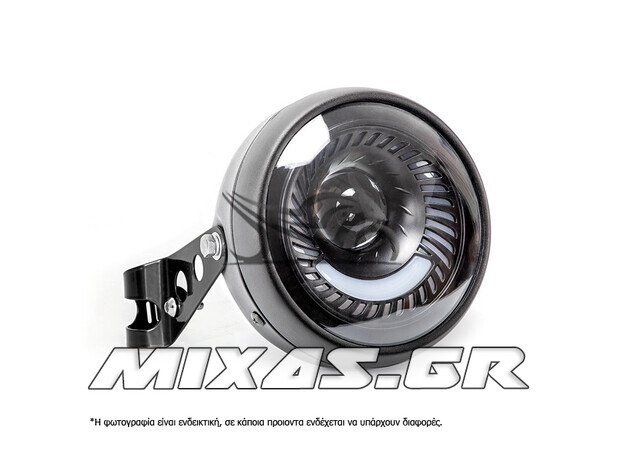 ΦΑΝΑΡΙ ΕΜΠΡΟΣ ΣΤΡΟΓΓΥΛΟ + ΒΑΣΕΙΣ UNIVERSAL ANGEL EYES RETRO STYLE 5.75inch 12v LED ΜΑΥΡΟ MS-PARTS